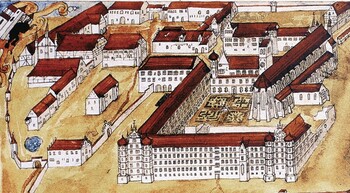 Ochsenhausen 1630, Bild: Wikipedia,Original: Württembergische Landesbibliothek Stuttgart.